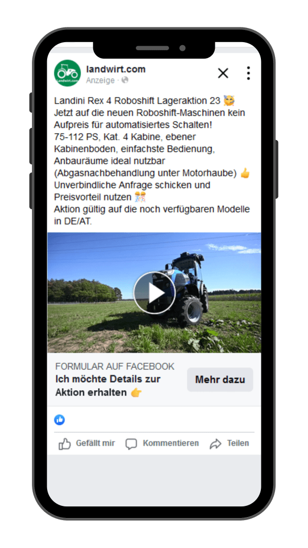 Ein Mock up zur Werbeform von Landini Zusammenarbeit mit AgroMarketing GmbH.